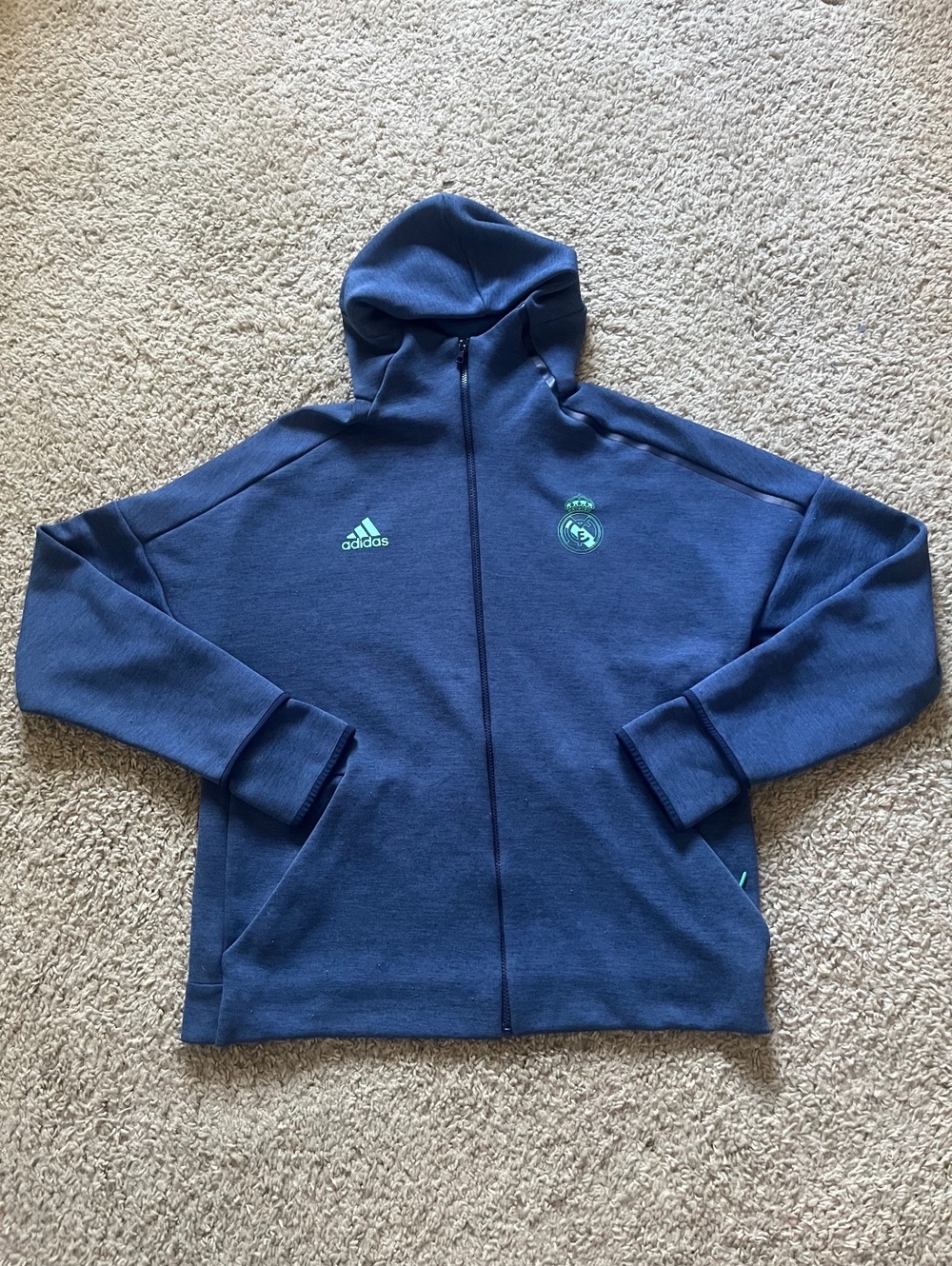 Adidas Real Madrid Men's Full Zip Hooded Training Jacket Navy Blue Size L